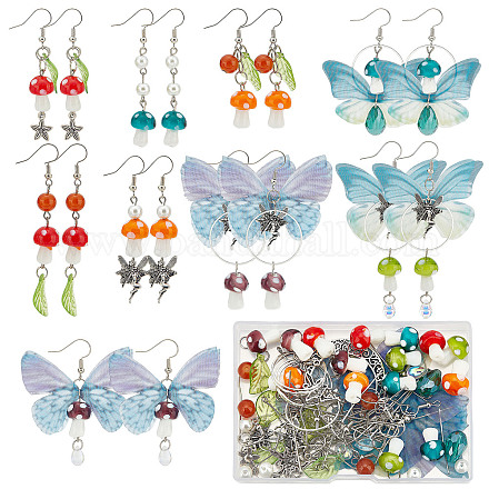 SUNNYCLUE 1 Box DIY 10 Pairs Butterfly Charms Fabric Butterflies Wing Charm Fairy Themed Earring Making Kit Moon Crescent 3D Mushroom Charm Fairy Charms for Jewelry Making Kits Adult Craft Supplies DIY-SC0020-35-1