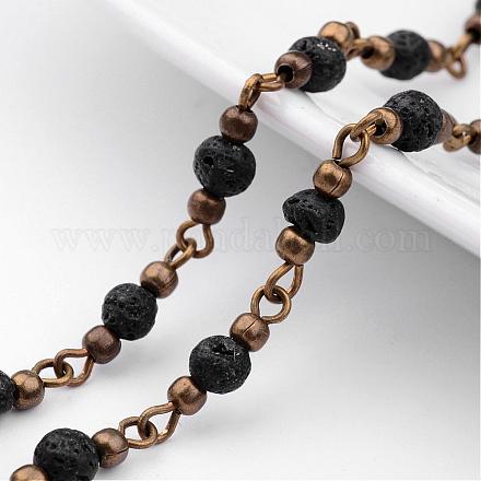 Handmade Round Lava Rock Beads Chains for Necklaces Bracelets Making AJEW-JB00244-01-1