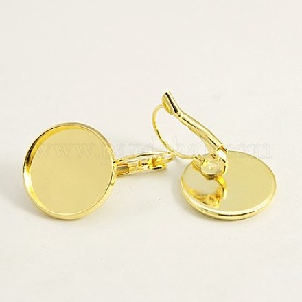 Golden Color Brass Leverback Earring Findings X-KK-C1244-16mm-G-RS-1