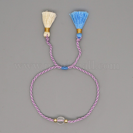Круглый женский браслет из бусин с имитацией драгоценных камней и кисточкой BJEW-BB7272426-H-1