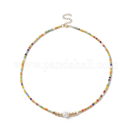 Colliers de perles de rocaille en verre et de perles d'imitation en plastique pour femmes NJEW-JN04211-1