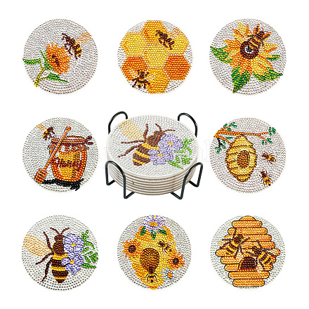 Kit di tappetini per tazze in acrilico con pittura a diamante a tema api fai da te DIY-TAC0012-72-1