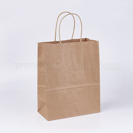 クラフト紙袋  ギフトバッグ  ショッピングバッグ  茶色の紙袋  ハンドル付き  サドルブラウン  21x11x27cm CARB-WH0003-B-10-1