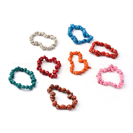 Bracelets extensibles en perles turquoise synthétique teints BJEW-S677-01-1