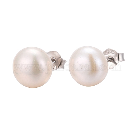 Pearl Ball Stud Earrings X-EJEW-Q701-01B-1