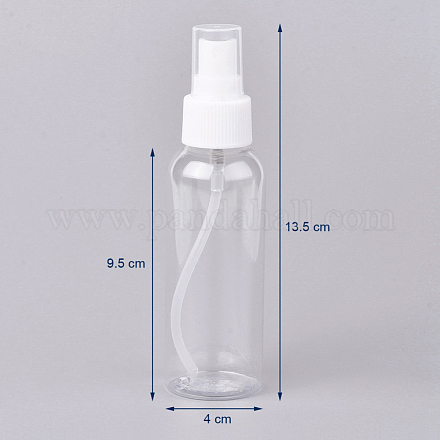 100mlプラスチックスプレーボトル  詰め替え可能なミストポンプ  ボトルキャップ付き  空のアルコール瓶  透明  13.5x4cm  容量：100ml（3.38液量オンス） AJEW-G022-01-1