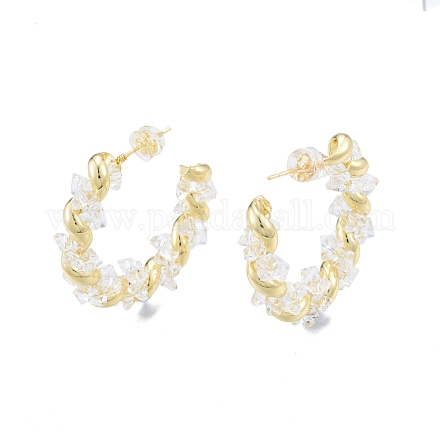 Clear Cubic Zirconia Twist C-shape Stud Earrings EJEW-P205-08G-1