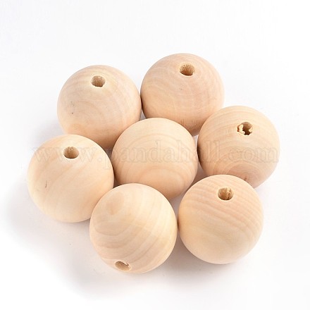 Perles rondes en bois non fini WOOD-Q008-40mm-LF-1