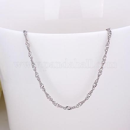 Изящные ожерелья с витой сингапурской цепочкой из оловянного сплава с платиновым покрытием NJEW-BB10190-18-1