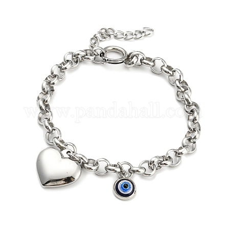 Resin Evil Eye & Heart Charm Bracelet BJEW-Z016-09P-1