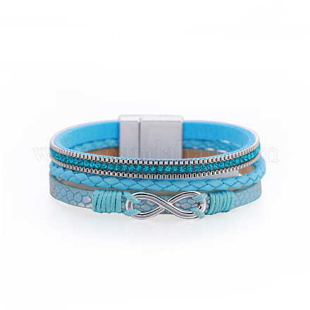 Bracelet en cuir en forme de 8 tissé en strass à trois couches de style vacances bohème - ethnique ST6255993-1