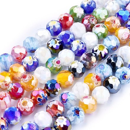 Facettes main ronde perles de verre de millefiori brins X-LK-R004-41-1