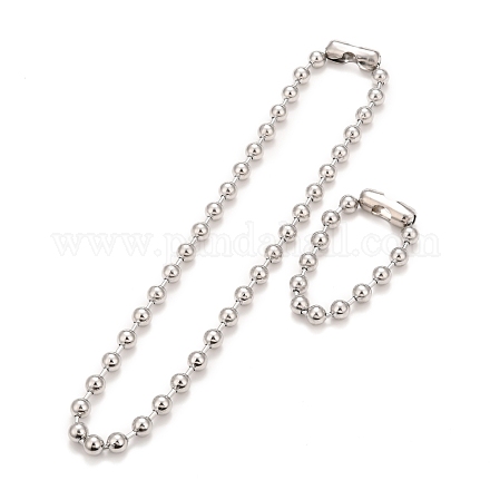 304 ensemble collier et bracelet chaîne boule en acier inoxydable STAS-D181-02P-02D-1