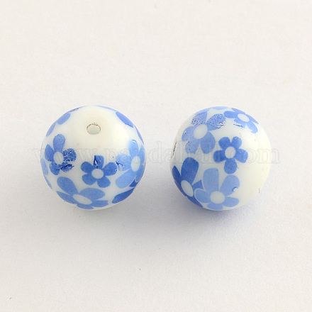 Perles rondes en verre avec motif de fleurs GFB-R001-12mm-02-1