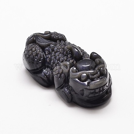 Natural Obsidian Engraved Animal Pixiu Cameo Pendants G-E253-13-1