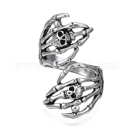 Готический панк-череп ручной сплав открытое кольцо-манжета для мужчин и женщин RJEW-T009-57AS-1