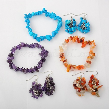 Ensembles de bijoux de pierres précieuses: boucles d'oreilles et bracelets SJEW-JS00707-1
