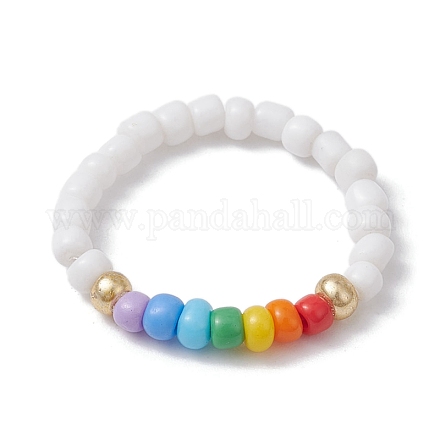 Anneaux extensibles en perles de verre pour femmes RJEW-JR00657-1