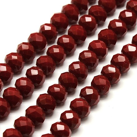 1 fil opaque solide couleur rouge foncé cristal verre rondelle perles brins X-EGLA-F047A-10-1