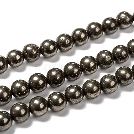 Chapelets de perles de pyrite naturelle  G-L031-8mm-01-1