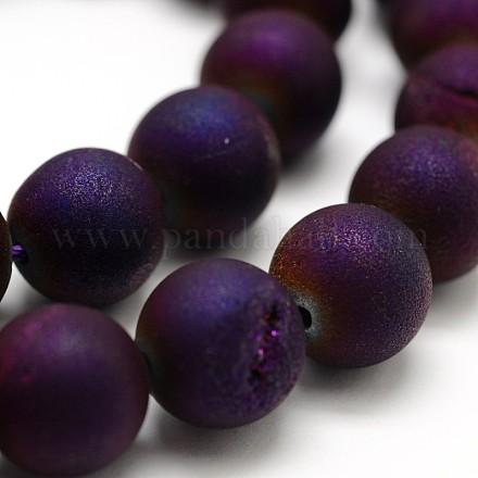 Electroplated Natural Agate Round Bead Strands G-M171-8mm-08-1