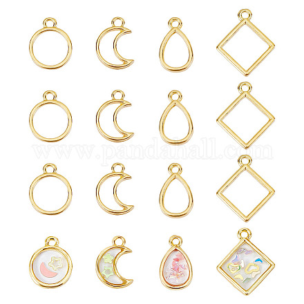 CHGCRAFT 48Pcs 4 Styles Golden Geometric Hollow Frame Charms Teardrop Round Square Moon Alloy Open Back Bezel Pendants for DIY UV Resin Pressed Flower Jewelry FIND-CA0005-98-1