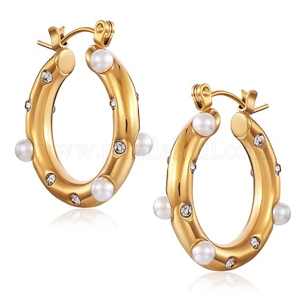 Boucles d'oreilles créoles en perles de coquillage et zircons cubiques JE954A-1