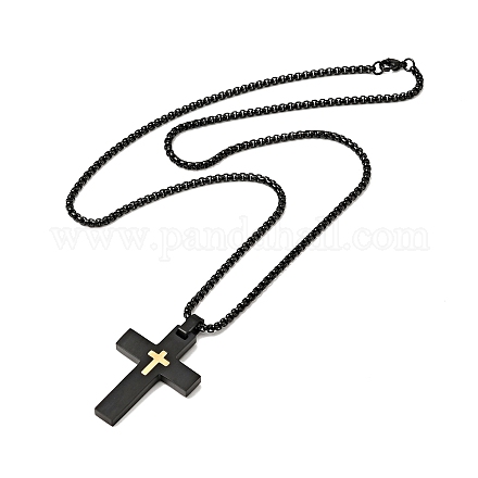 304 Stainless Steel Cross Pendant Nceklace with Box Chains for Men Women NJEW-E038-04EB-01-1