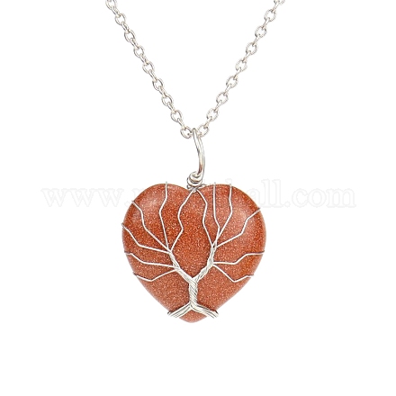 Synthetic Goldstone Heart Pendant Necklaces PW-WG58330-04-1