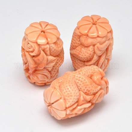 Dyed Carved Column Synthetic Coral Beads CORA-O004-04C-1