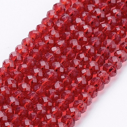 Dark Red Faceted Glass Rondelle Beads Strands X-GLAA-F003-B05-1