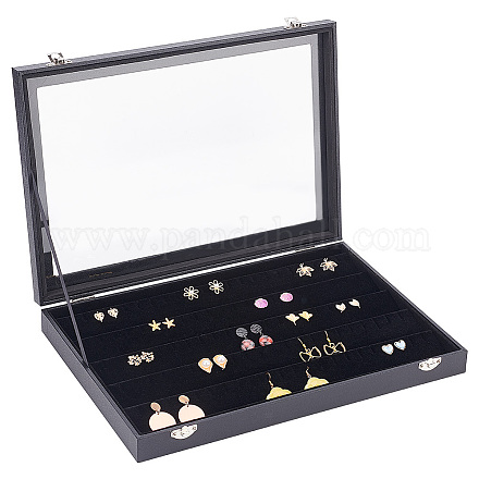 Boîte de présentation de bijoux en bois rectangle 5 rangées AJEW-WH0323-45-1