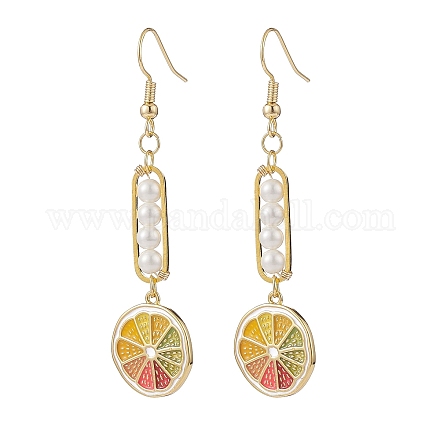 Boucles d'oreilles pendantes en perle de coquillage et citron en émail EJEW-TA00071-1