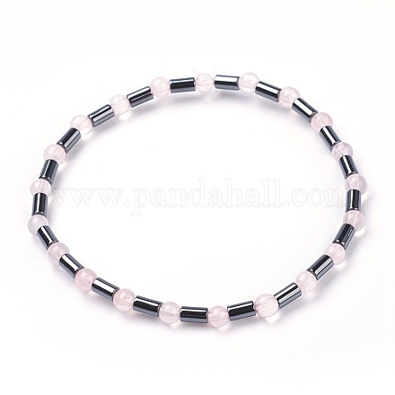 Natural Rose Quartz Stretch Bracelets BJEW-JB03740-04-1