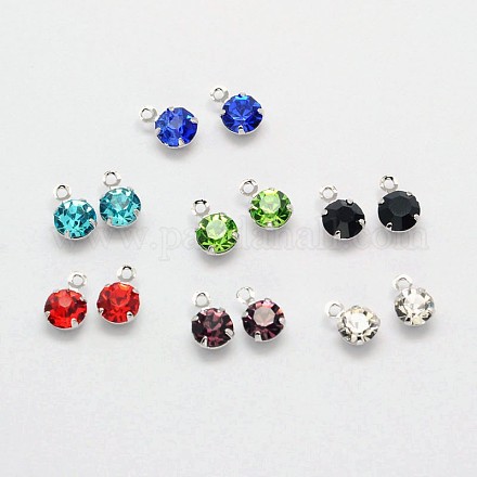 Flat Round Brass Micro Pave Cubic Zirconia Charms ZIRC-F017A-10-1