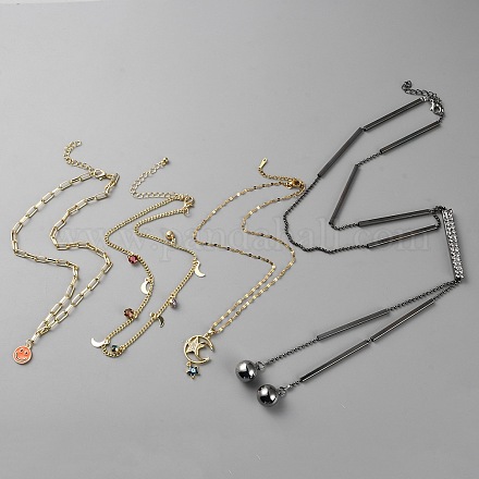 4-teiliges Halsketten-Set mit 4 Stilen aus Legierung mit lächelndem Gesicht und Mond und Stern NJEW-H023-01-1