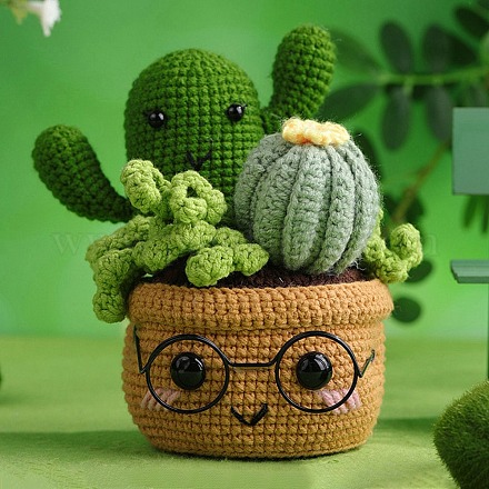 DIY Cactus Planter Display Decoration Knitting Kits for Beginners PW-WG36438-05-1