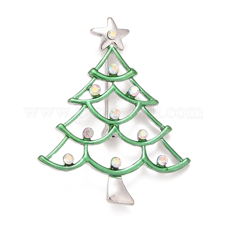 Grüner Weihnachtsbaum-Emaille-Pin mit Strass JEWB-A004-12P-1