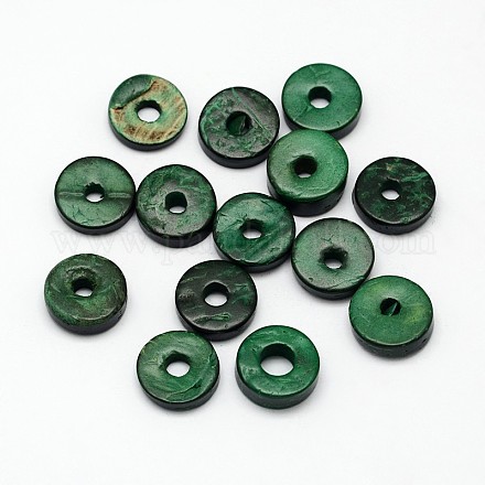 染めドーナツココナッツビーズ  濃い緑  12x2~4mm  穴：3mm  約1136個/500g COCB-M001-12mm-10-1