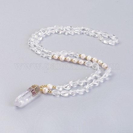 Natural Quartz Crystal Pendant Necklaces NJEW-I220-01-1