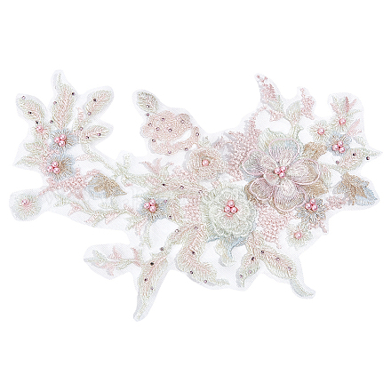 Nbeads 淡いグリーンの花刺繍ワッペン  オーガンジー刺繍レースアップリケ花アップリケ衣料用パッチ縫製結婚式の花嫁のドレス靴の装飾 DIY-WH0297-20D-1
