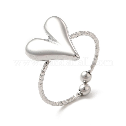 304 anneau de manchette ouvert coeur en acier inoxydable pour femme RJEW-E066-09P-1