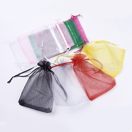 8色オーガンジーバッグ巾着袋  リボン付き  長方形  ミックスカラー  15x10cm  25個/カラー  200個/セット OP-MSMC003-09-10x15cm-1