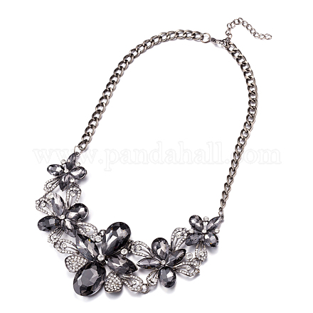 Fashion Women Jewelry Zinc Alloy Glass Rhinestone Flower Bib Statement Choker Collar Necklaces NJEW-BB15155-C-1