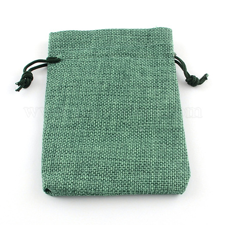ポリエステル模造黄麻布包装袋巾着袋  ミディアムシーグリーン  14x10cm X-ABAG-R005-14x10-07-1