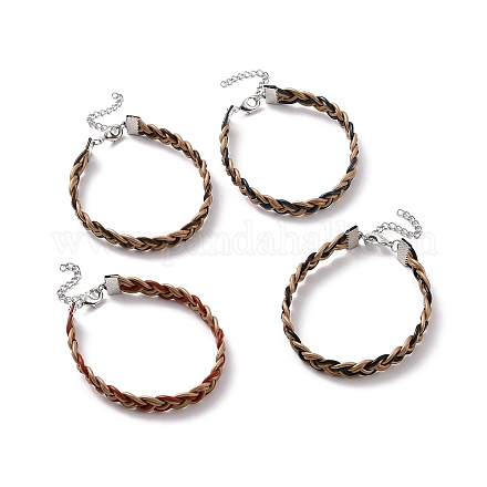 Cowhide Leather Braided Twist Rope Shape Cord Bracelets with Brass Clasp for Women BJEW-JB09110-1