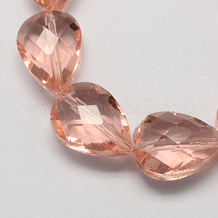 Faceted Pink Transparent Glass Drop Bead Strands X-GLAA-S002-14x10mm-11-1