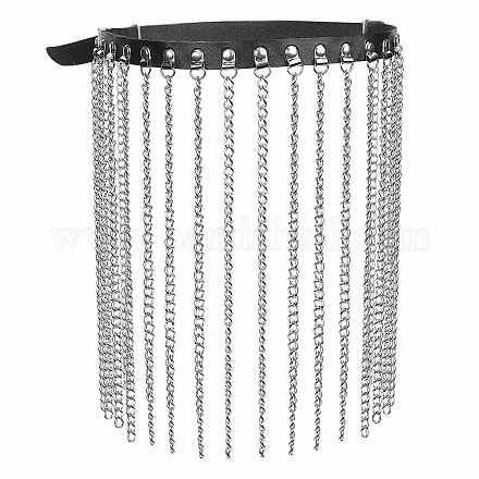 GORGECRAFT Black Punk Waist Chain Belt Ladies Fashion Dress Belts Alloy Chain Tassel Dangle Imitation Leather Vintage Women Gothic Jewelry for Jean Pants Skirt Costume AJEW-WH0020-42-1
