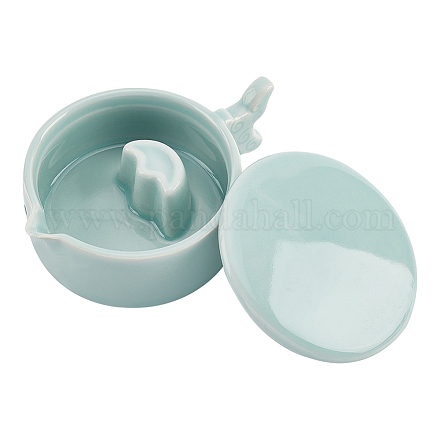 Fish Shape Porcelain Multifunctional Ink Dish with Brush Holder AJEW-WH0326-32-1