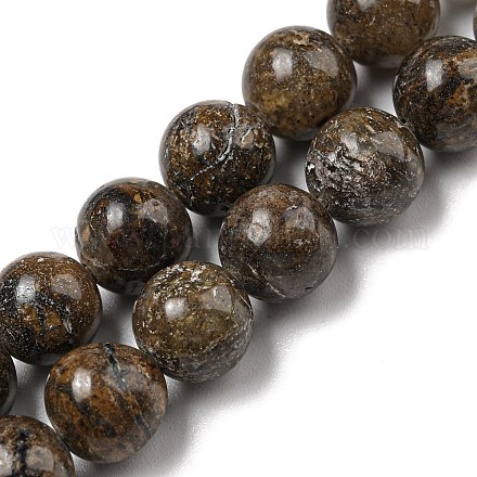 Brins de perles de jaspe feuille d'or naturel G-R494-A20-03-1